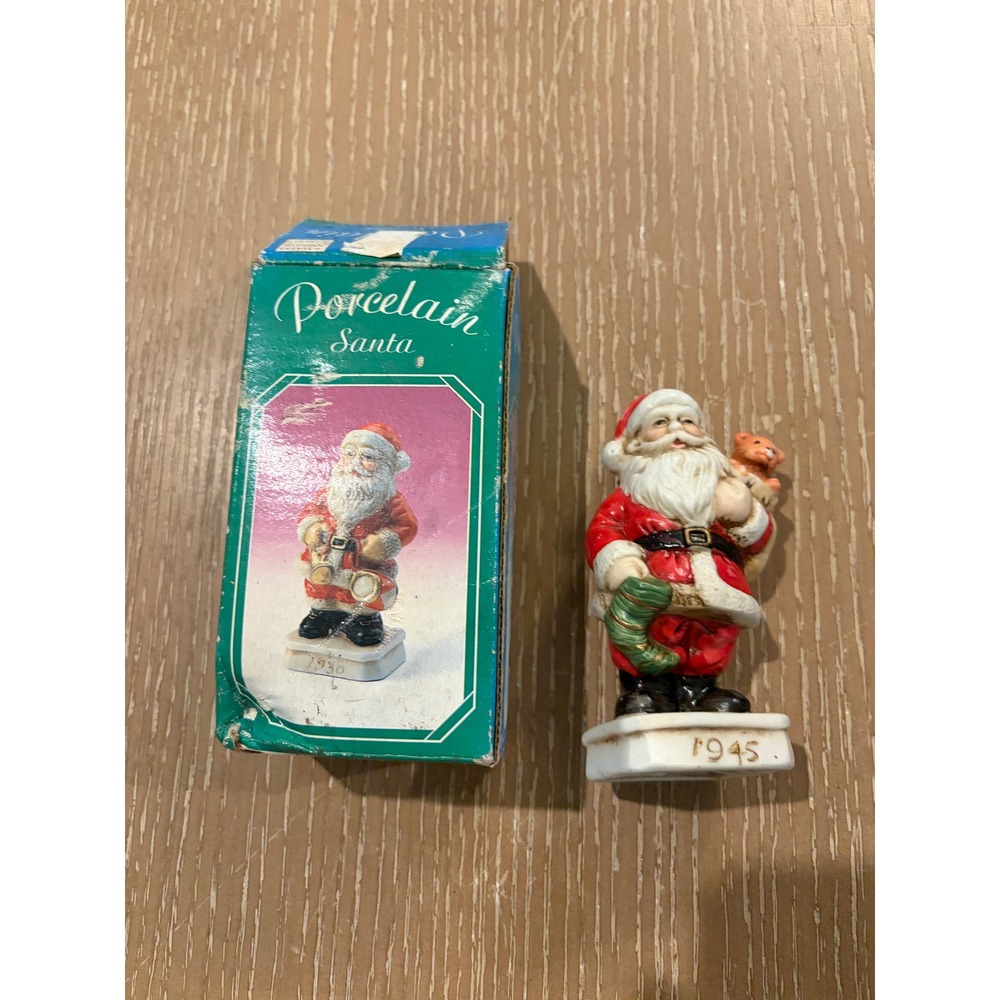 Vintage Heilig-Meyers 1945 Porcelain Santa Figurine 4" Christmas With Box